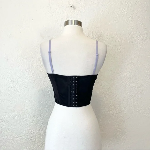 Urban Outfitters Ribbon Corset Top Black Purple Cropped Small S Fairy - Picture 4 of 9